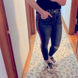 Express - Side Tape Raw Hem Skinny Jeans 4S